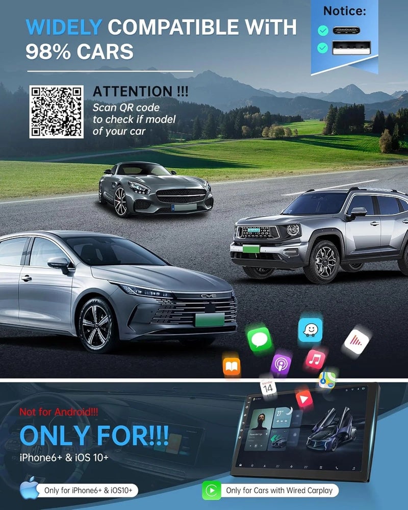 Y&D Mini USB-C Wireless CarPlay Adapter & Android Auto Dongle | Smallest Automobile Chargers Accessory for Apple Car - Image 3